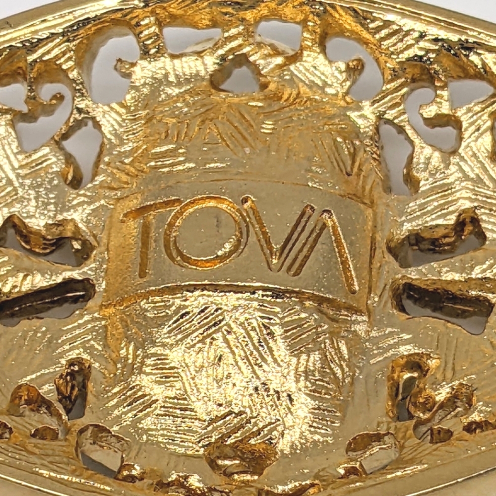 TOVA Gold Tone Rhinestone Brooch - Picture 5 of 5